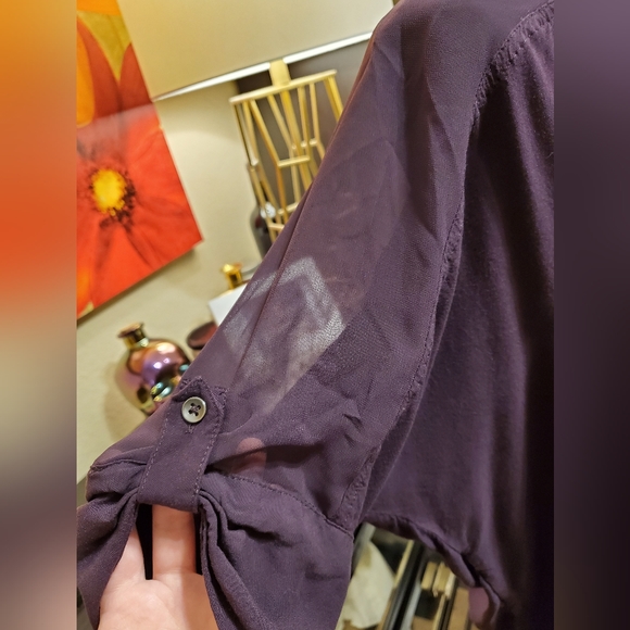 EUC Express Purple Button-Up Shirt With Sheer Sleeves Size L - Picture 7 of 9